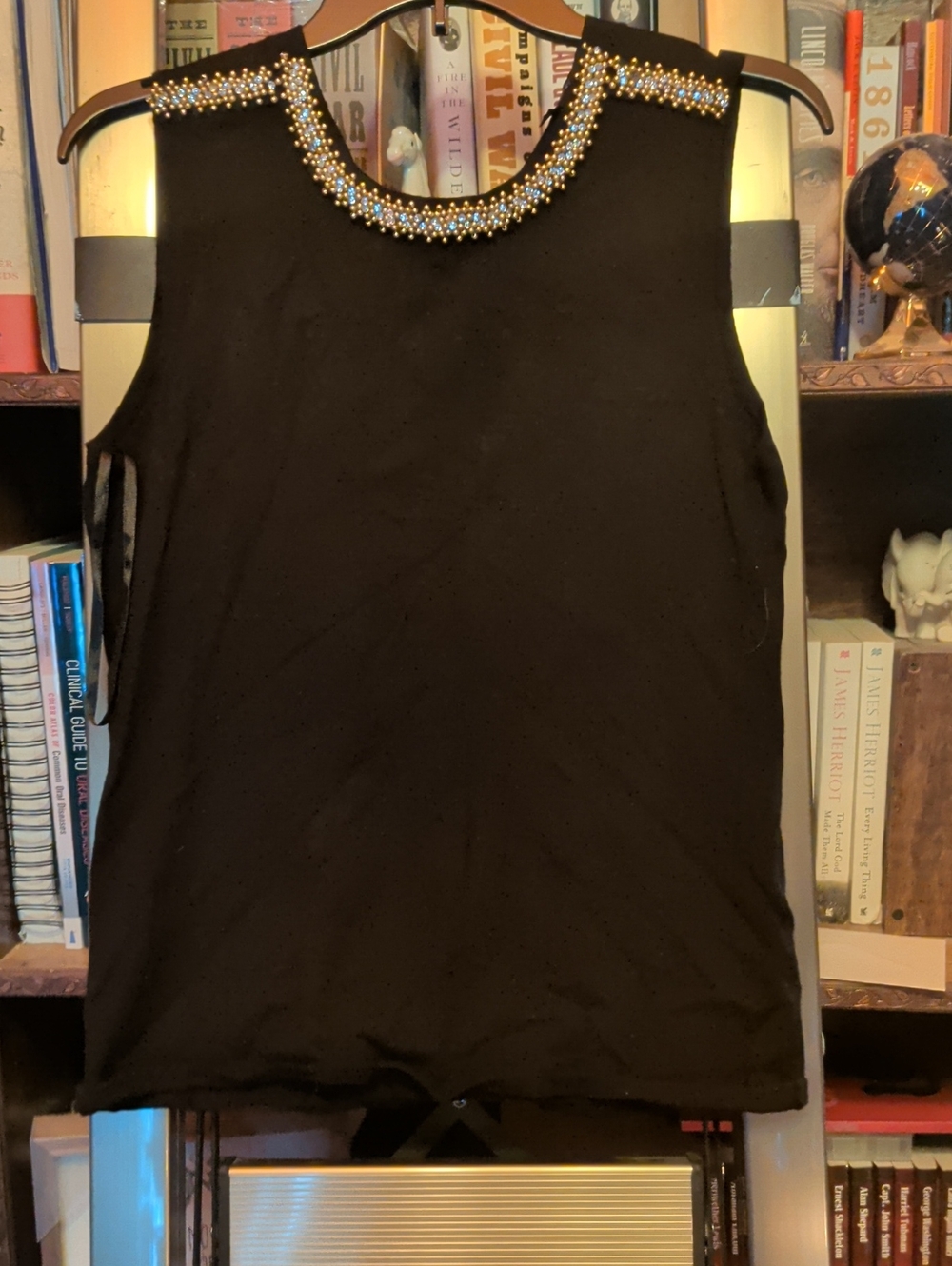 White House Black Market Black Sleeveless Tank with Jeweled Neckline